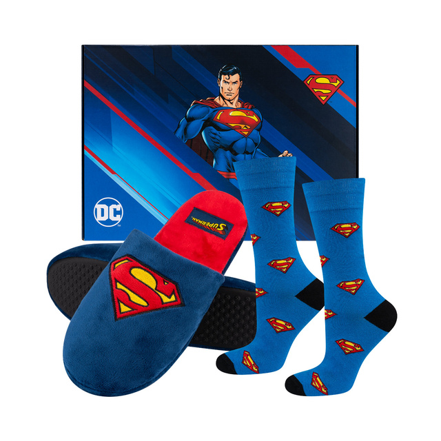 Juego de 1 calcetines de colores SOXO Superman y 1 pantuflas de Superman para hombre