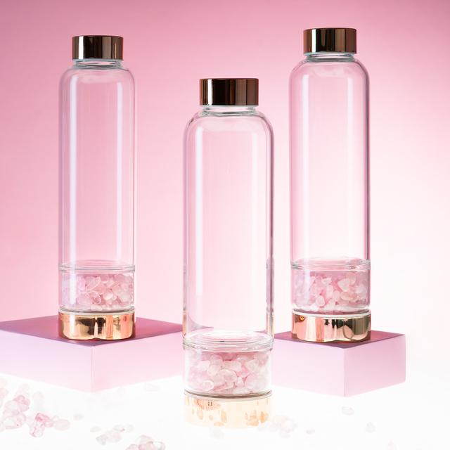 Botella de agua de cuarzo rosa 450 ml 