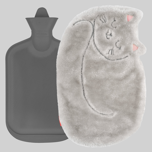 Bolsa de agua caliente SOXO con forma de gato, gris 1,8 L