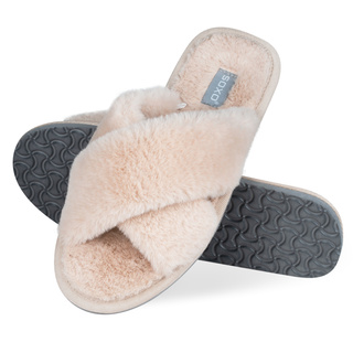 Pantuflas de mujer SOXO piel beige con suela dura de TPR