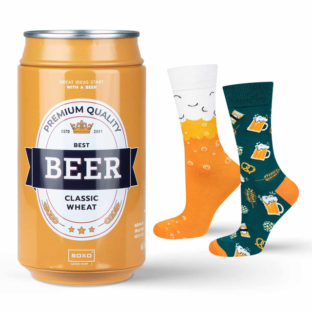 Calcetines coloridos SOXO GOOD STUFF para hombre, divertida cerveza de trigo clásica en una lata para regalo