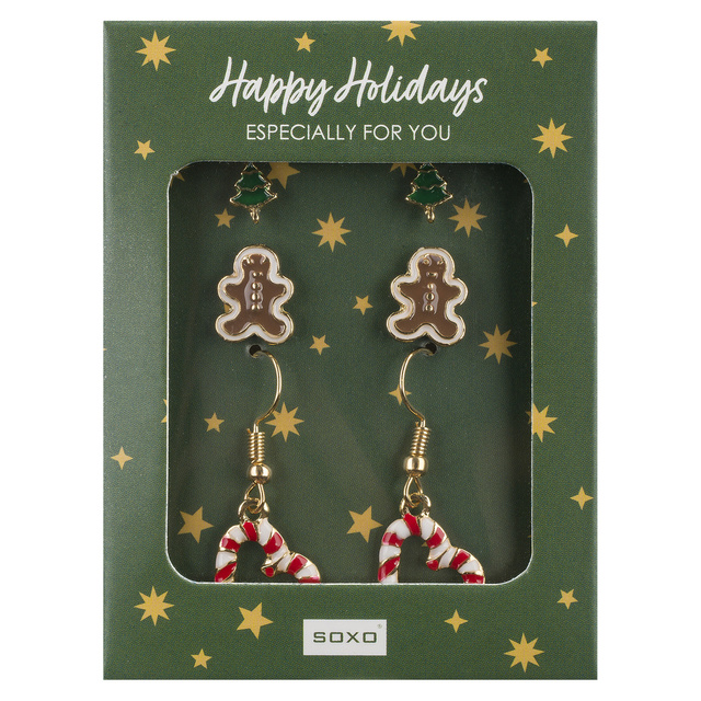 Pendientes SOXO | juego de aretes de árbol de Navidad | Galleta Ludek | bastones de navidad | idea de regalo para ella | Navidad