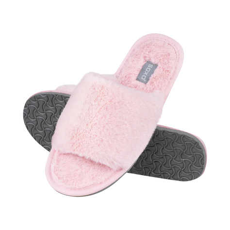 Pantuflas de mujer SOXO de pelo rosa con suela de TPR dura