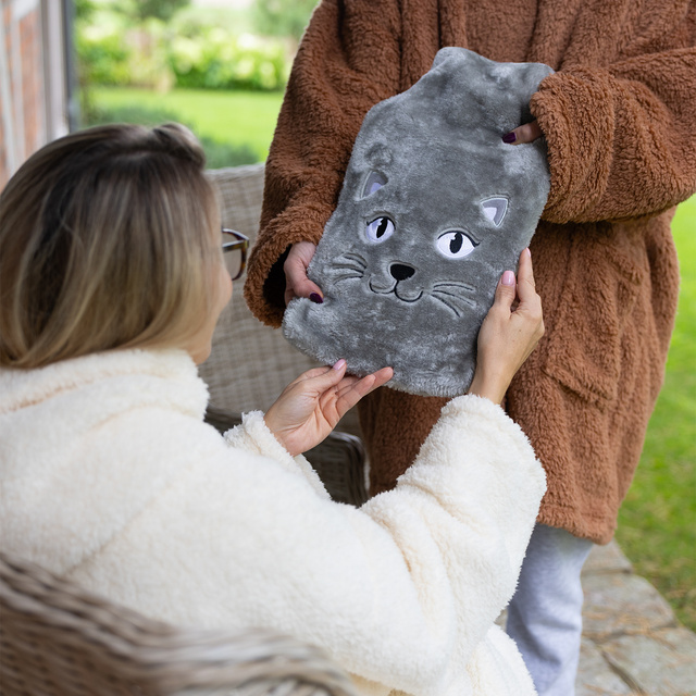 Botella de agua caliente GRANDE 1.8L calentador SOXO gris con funda de pelo peluche REGALO