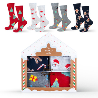 Set 4x Calcetines coloridos para hombre SOXO GOOD STUFF Calcetines de algodón de regalo de feliz Navidad