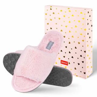 Zapatillas de casa de mujer SOXO de color rosa suave en caja de regalo con pegatinas