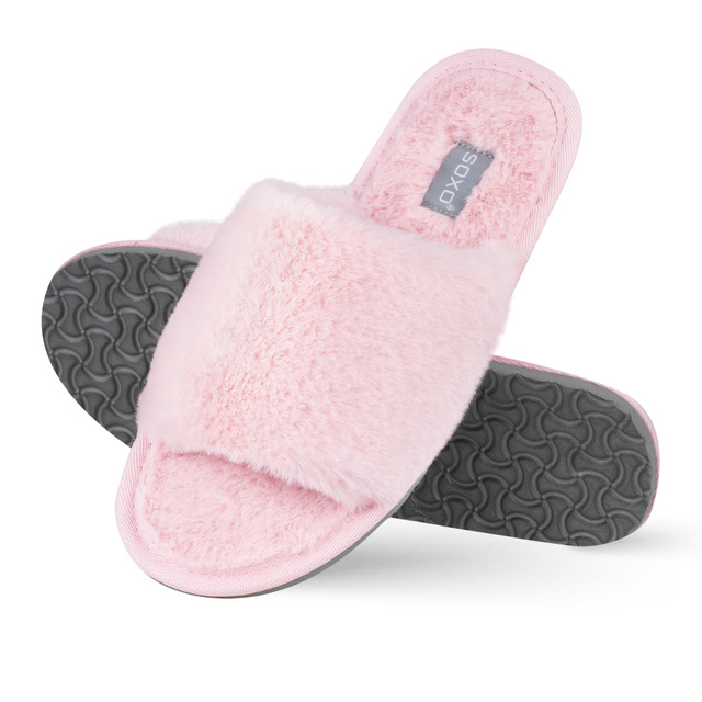 Pantuflas de mujer SOXO de pelo rosa con suela de TPR dura