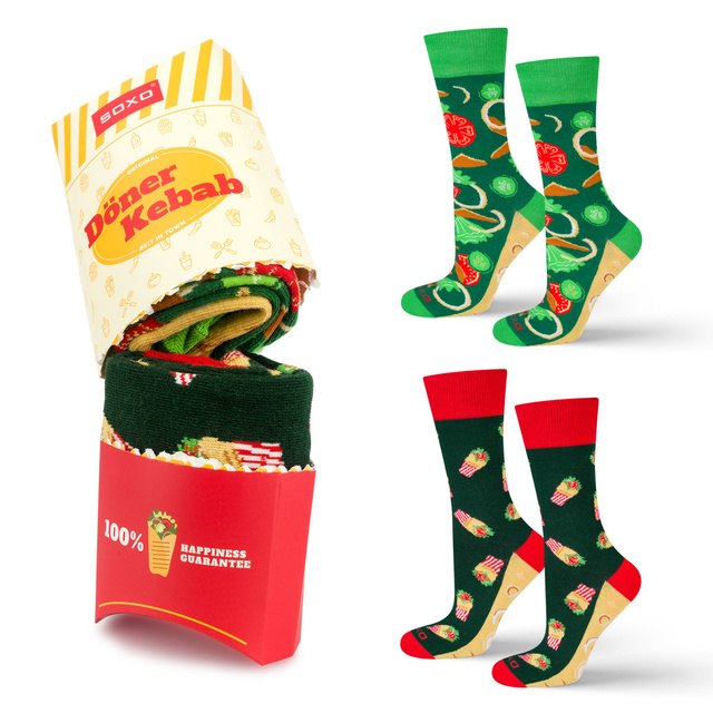 Juego de 2 calcetines coloridos SOXO para hombre | kebab en una caja | regalo divertido para un hombre | colores