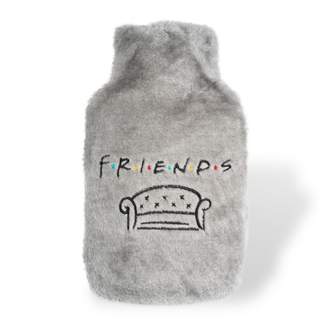Botella de agua caliente SOXO gris con funda de felpa FRIENDS, idea de regalo GRANDE 1,8 l