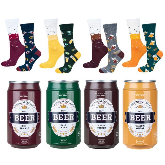 Juego de 4 calcetines coloridos SOXO GOOD STUFF para hombre, cerveza divertida en una lata para regalo