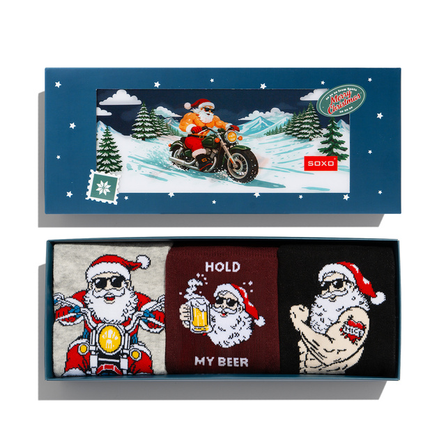 Calcetines Papá Noel Motociclista Travieso de 3 pares