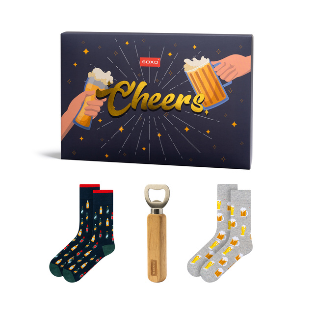 Set de calcetines para hombre SOXO Cheers – 2 pares y un abrebotellas