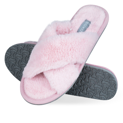 Pantuflas de mujer SOXO de pelo rosa con suela de TPR dura