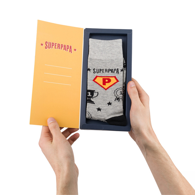 Coloridos calcetines de hombre SOXO con la inscripción "SuperPapa" | regalo del dia del padre