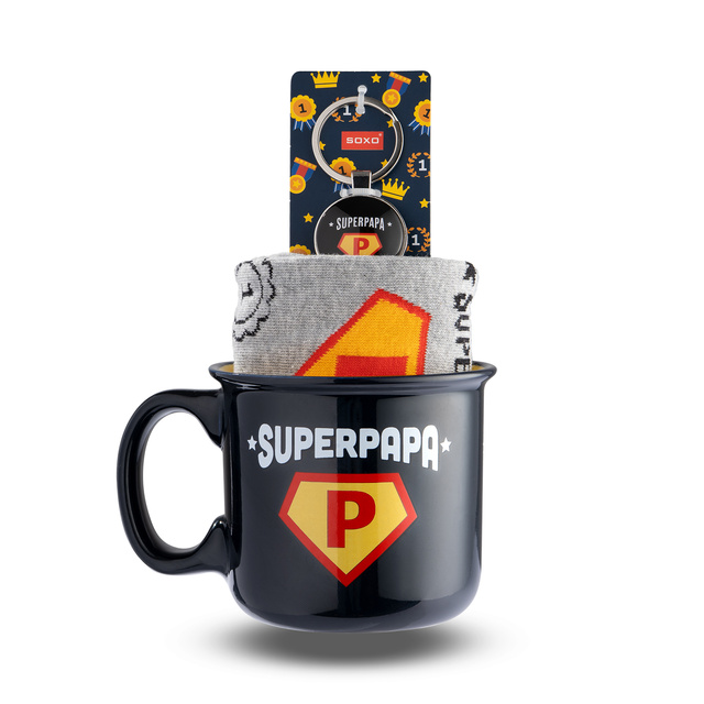 Conjunto de calcetines Super Papa para hombre en taza con llavero
