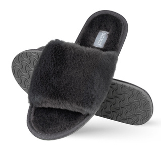 Pantuflas de mujer SOXO piel grafito con suela dura de TPR