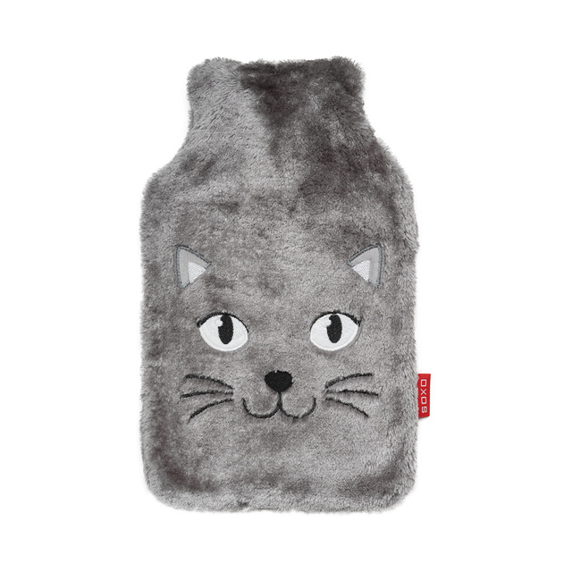 Botella de agua caliente GRANDE 1.8L calentador SOXO gris con funda de pelo peluche REGALO
