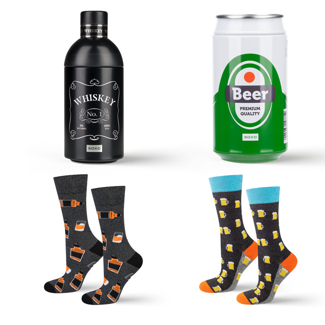 Juego de calcetines para hombre Whisky en botella y cerveza en lata
