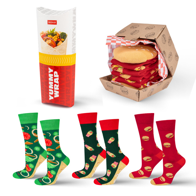 3 x Calcetines de hombre | Hamburguesa en una caja | Kebab en una caja | regalo divertido para él