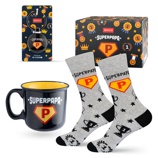 Conjunto de calcetines Super Papa para hombre en taza con llavero