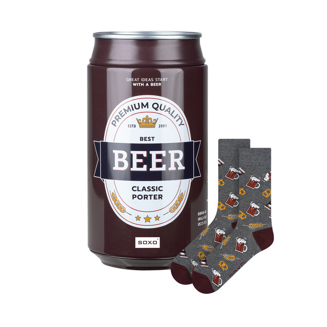Calcetines de colores SOXO GOOD STUFF para hombre, divertida cerveza oscura, ahumada en lata
