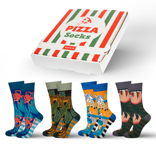 Juego de 4 calcetines de hombre SOXO GOOD STUFF en una caja de pizza