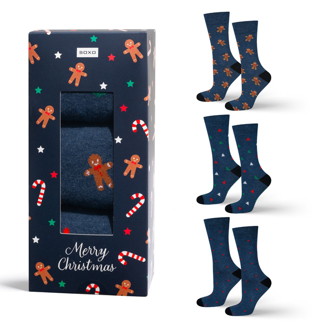 Set 3x Calcetines coloridos para hombre SOXO GOOD STUFF Calcetines de algodón de regalo de feliz Navidad