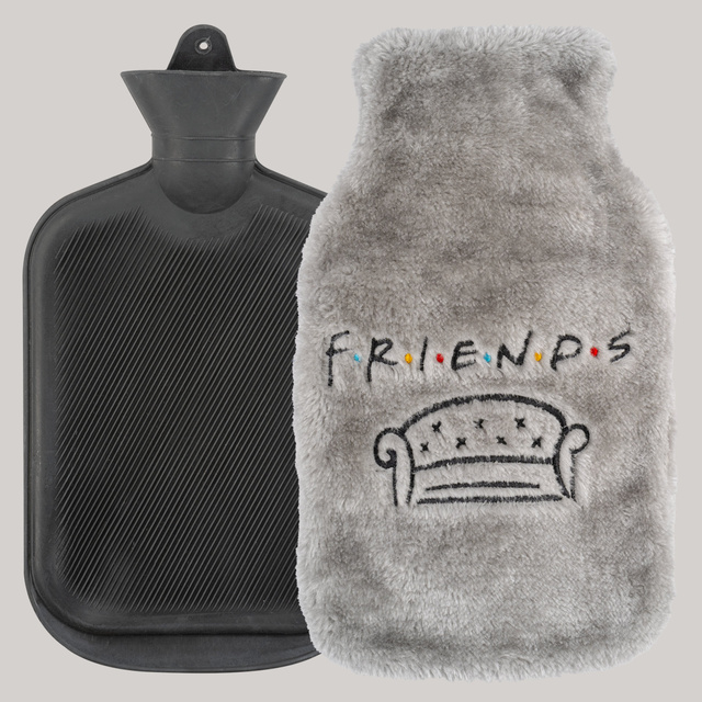 Botella de agua caliente SOXO gris con funda de felpa FRIENDS, idea de regalo GRANDE 1,8 l