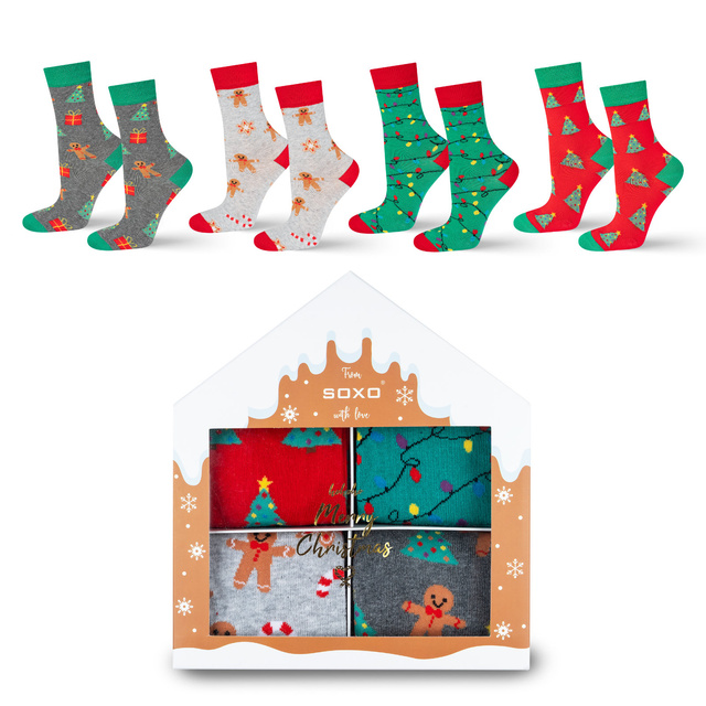 Set 4x Calcetines coloridos para hombre SOXO GOOD STUFF Calcetines de algodón de regalo de feliz Navidad