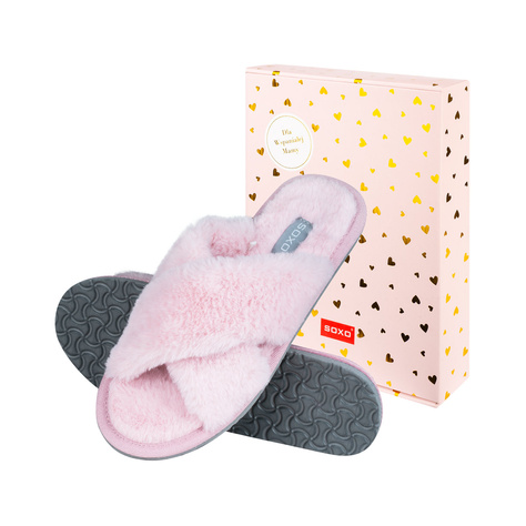 Zapatillas de casa de mujer SOXO de color rosa suave en caja de regalo con pegatinas