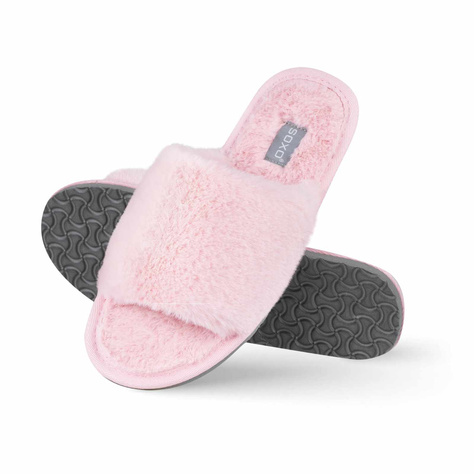 Pantuflas de mujer SOXO de pelo rosa con suela de TPR dura