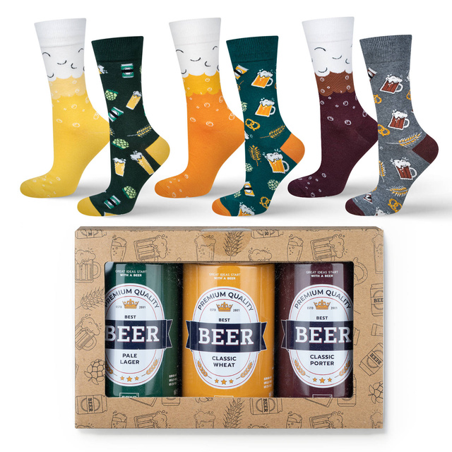 Juego de 3 calcetines coloridos SOXO GOOD STUFF para hombre con cerveza divertida en una lata para regalo