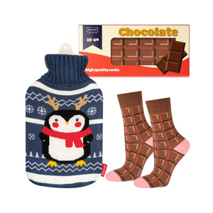 Conjunto de calcetines de mujer SOXO barra de chocolate y botella de agua caliente navideña pingüino | regalo de Navidad