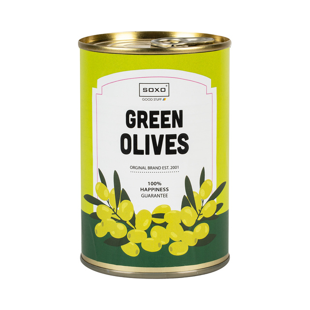 Divertidos calcetines de aceitunas en una caja SOXO GOOD STUFF para regalo