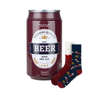 Calcetines coloridos de SOXO GOOD STUFF para hombre, divertida cerveza roja irlandesa en una lata de regalo