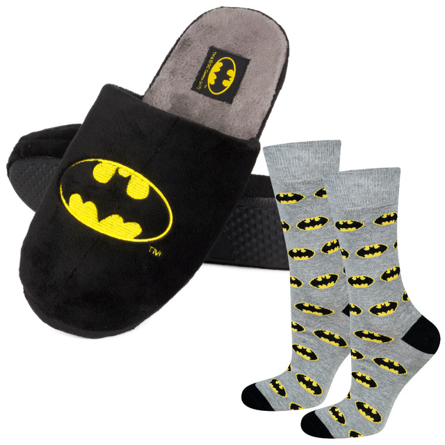 Juego de 1 calcetines de colores SOXO Batman y 1 pantuflas de Batman para hombre