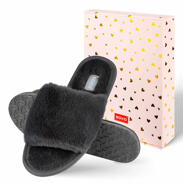 Zapatillas de casa SOXO de grafito suave para mujer en caja de regalo con pegatinas