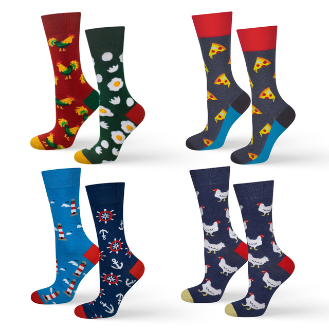 Calcetines de colores para hombre SOXO gallina | pizza | linterna | huevo - 4 pares 