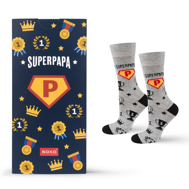 Coloridos calcetines de hombre SOXO con la inscripción "SuperPapa" | regalo del dia del padre