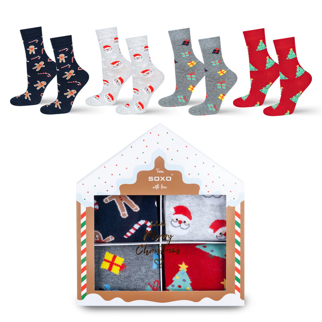 Set 4x Calcetines coloridos para hombre SOXO GOOD STUFF Calcetines de algodón de regalo de feliz Navidad