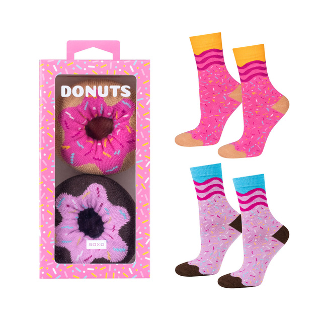 Juego de 2 calcetines Soxo Donut para mujer en una caja | Perfecto para un regalo | divertido y feliz | rosa