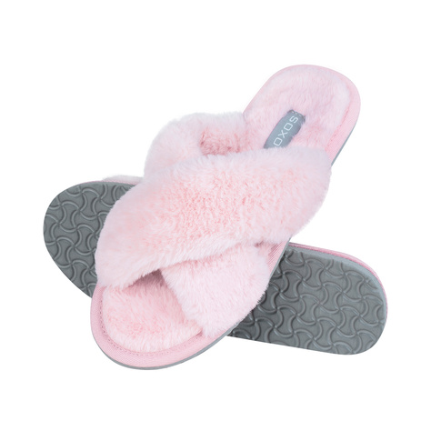 Pantuflas de mujer SOXO de pelo rosa con suela de TPR dura