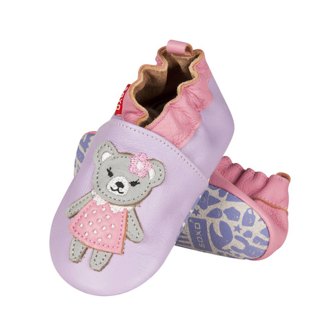 Pantuflas para bebé violeta SOXO, piel con osito de peluche