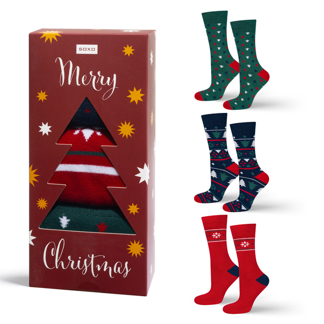 Set 3x Calcetines coloridos para hombre SOXO GOOD STUFF Calcetines de algodón de regalo de feliz Navidad