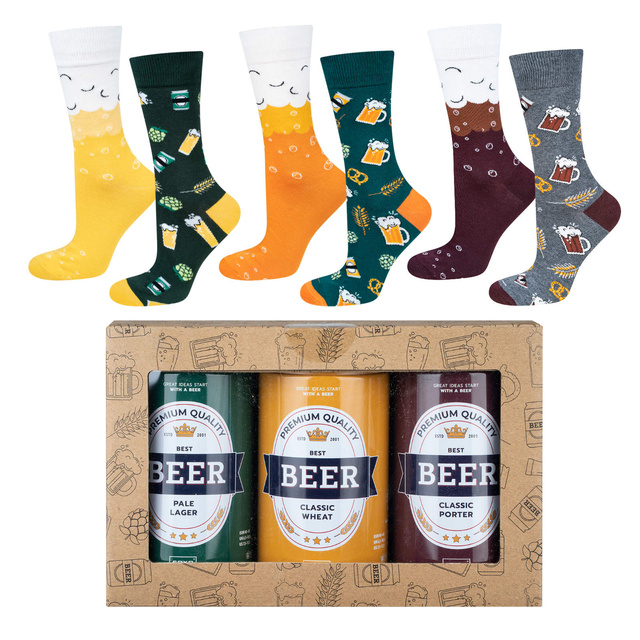 Juego de 3 calcetines coloridos SOXO GOOD STUFF para hombre con cerveza divertida en una lata para regalo