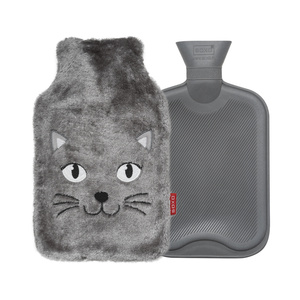 Botella de agua caliente GRANDE 1.8L calentador SOXO gris con funda de pelo peluche REGALO