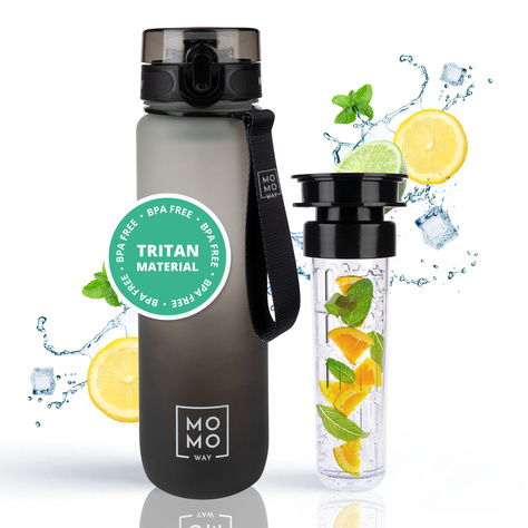 MOMO WAY Botella de agua gris-negro | idea de regalo | BPA free | Tritan