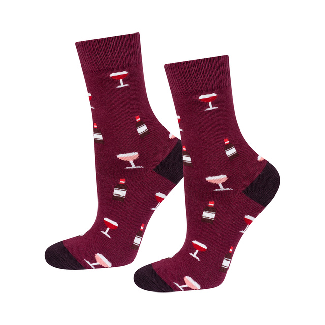 Set de 3 divertidos calcetines SOXO Vino tinto para mujer en tubo de regalo 