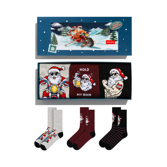 Calcetines Papá Noel Motociclista Travieso de 3 pares