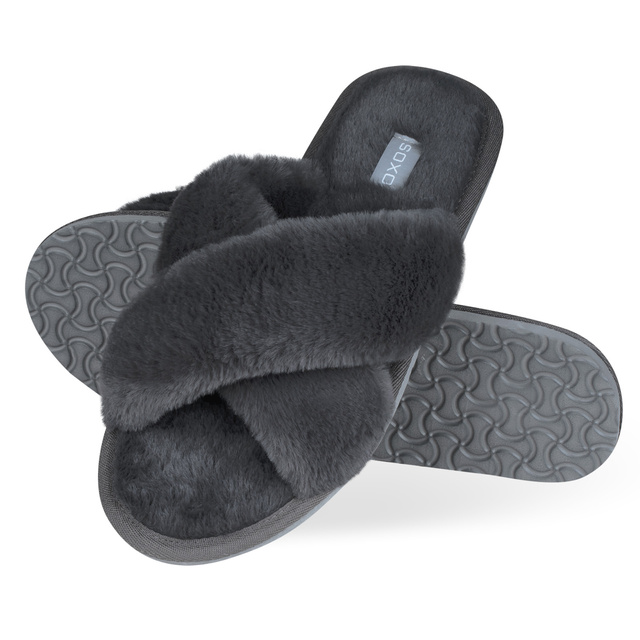 Pantuflas de mujer SOXO de pelo grafito con suela de TPR dura